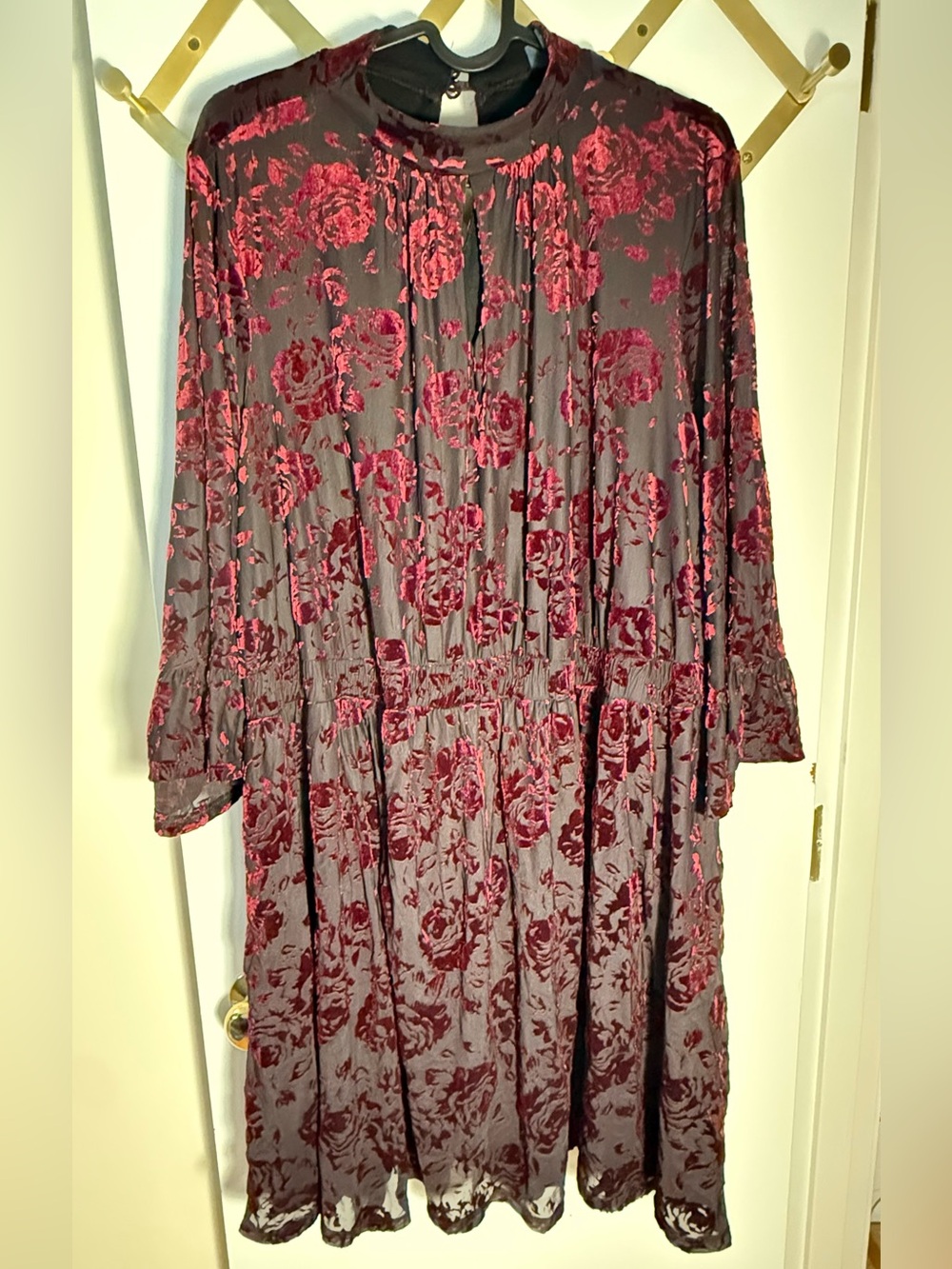 ModCloth Velvet Floral Keyhole Midi Dress - Burgundy - Picture 2 of 5